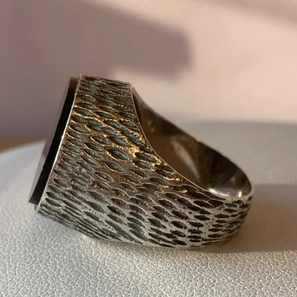 VINTAGENAVAJO NATIVE AMERICAN 925 SS TIGER EYE LARGE SIGNET RING MENS WOMANS